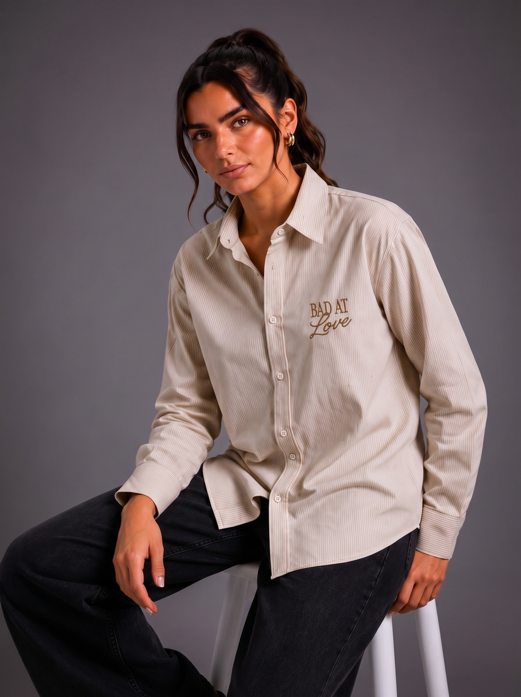 Bad at Love Striped Boxy Shirt