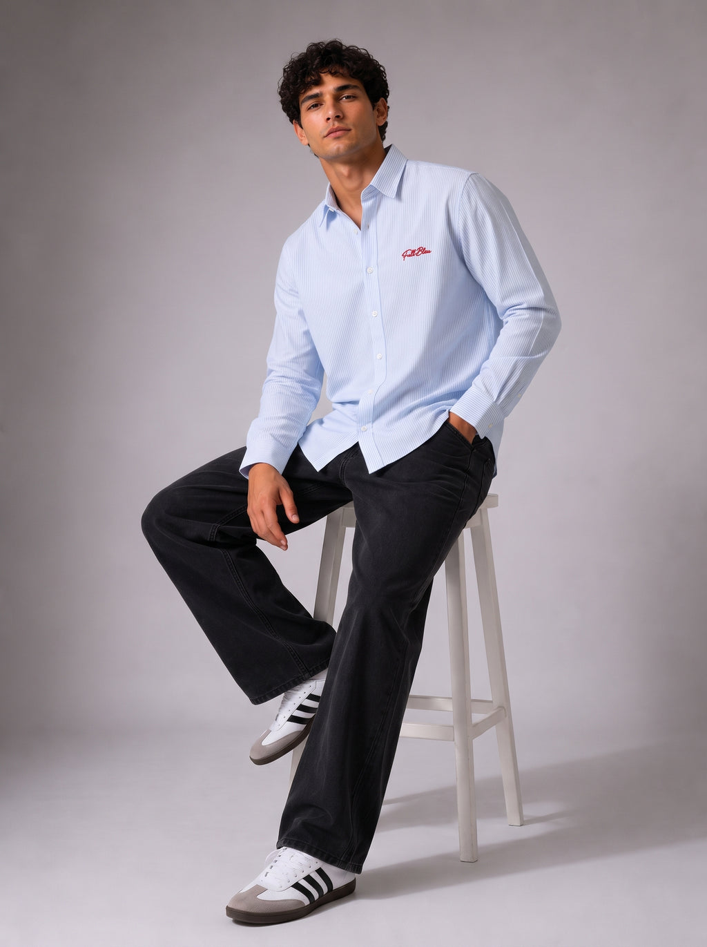 Blue & White Stripe Boxy Fit Shirt