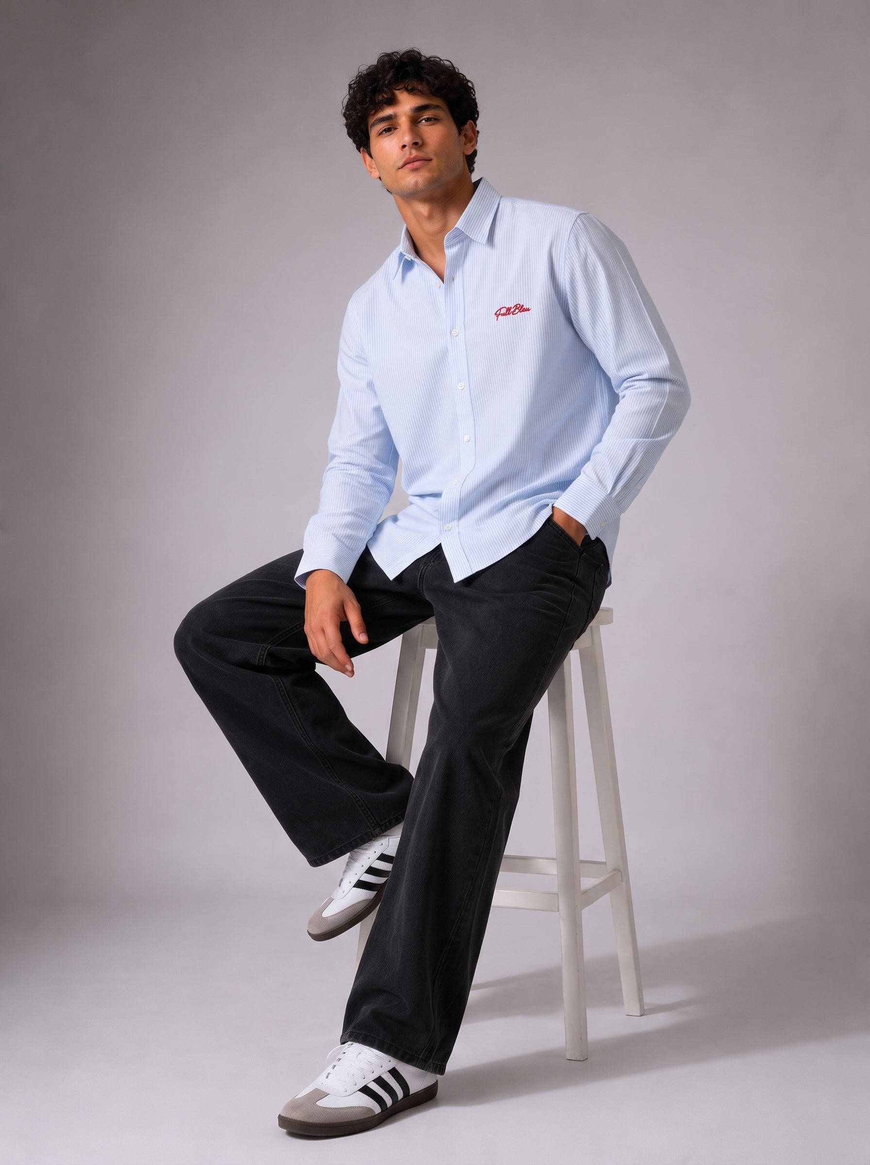 Blue & White Stripe Boxy Fit Shirt